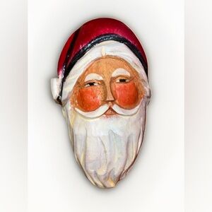 Vintage Roman Hand Carved Wood Santa Claus Holiday Ornament Rustic Christmas